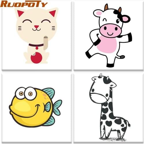 RUOPOTY Happy Cartoon Animal Paints By Numbers For Kids DIY Framed HandPainted Painting Gift Home Wall Decor Draw Art Picture
