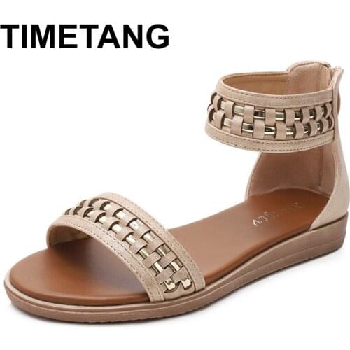 TIMETANG Women 'S Bohemian leisure flat sandals new peep-toe Roman shoes sense of Women fashion comfortable size 42 sandals