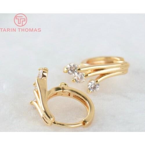 4PCS 18x14MM 24K Gold Color Brass with Zircon Lines Earrings Hoop Earrin Clip High Quality DIY Jewelry Making Findings