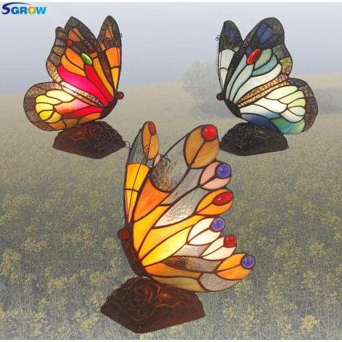 SGROW Hand-made Glass Butterfly Lights Led Lamp Led Lamps for Bedroom Dining Room Modern Tiffany Table Lampara Lighting Fixtures