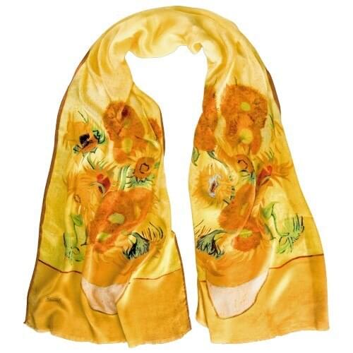 Galiga Silk Scarf Yellow Vase 100% Bursa Silk Yellow Artwork Van Gogh Female Women Fashion Made In Turkey 165x45 CM