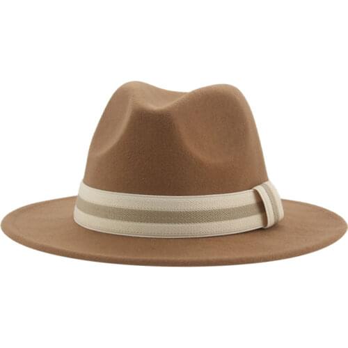Fedora hats men women wide brim solid khaki red white black felted hats formal dress wedding autumn winter classic women hats