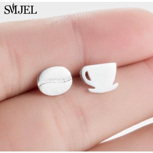 SMJEL New Coffee Cup and Beans Earrings for Women Gift Brincos Tiny Tea Cup Stud Earrings Fashion Jewelry boucle d'oreille