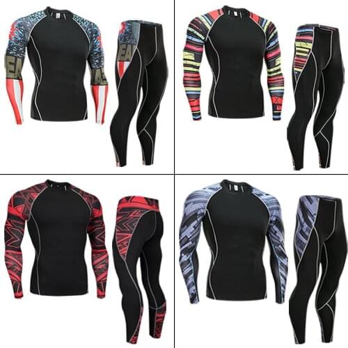 2 piece tracksuit men compression suit rashgarda mma long sleeves tights thermal underwear base layer Teen fitness leggings 4XL
