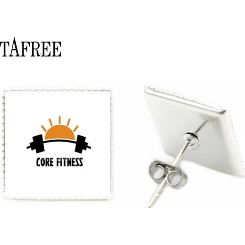 TAFREE Fashion Sport Fitness square stud earrings Earrings Sports fans decorated stud earrings for women men jewelry FQ507