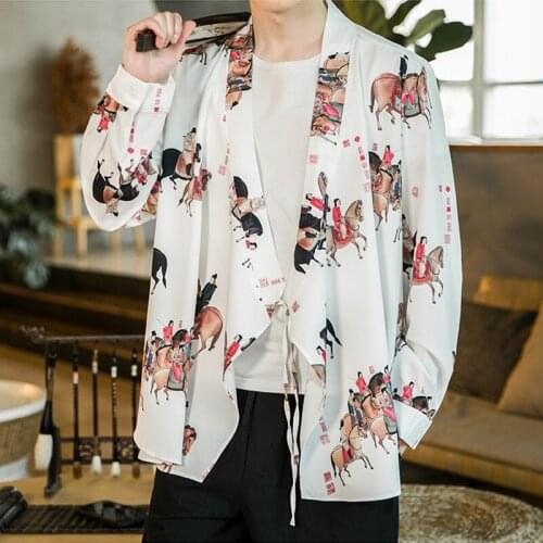 Traditional Chinese Clothing For Men Tang Suit Plus Size Hanfu Men China New Year Clothes Harajuku Long Sleeve Coat Male 30277
