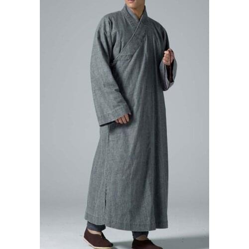 Unisex top quality Autumn&Spring gray buddhist Cotton&linen monk suits kung fu uniforms lay meditation robe martial arts gown