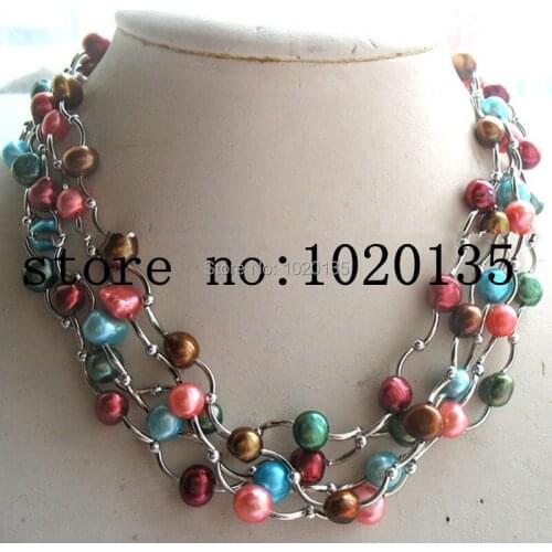 WOW! 5strands freshwater pearl multicolor baroque 6-7mm necklace 16" nature FPPJ