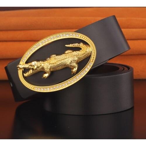 High Quality Black Copper Buckle Mens Belt Designer Crocodile Pattern Waist Wide Luxury Brand Fashion Cintos Masculino