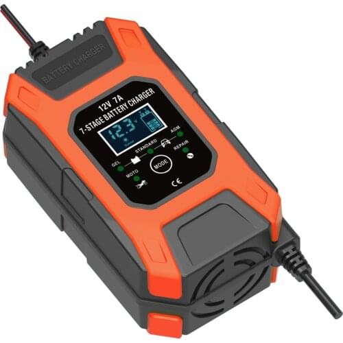 FOXSUR 12V 7A Car Motorcycle Battery Charger, 7-stage Battery Charger, for Lead GEL STD AGM Battery Charger, Pulse Repair