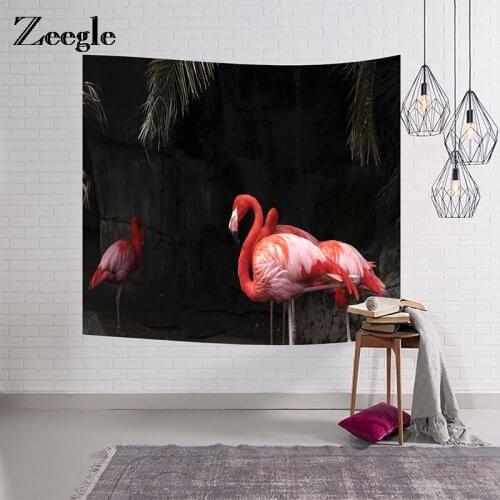 Zeegle Flamingo Pattern Wall Tapestry 3D Animals Wall Hanging Tapestry For Living Room Door Curtain Polyester Table Sofa Covers