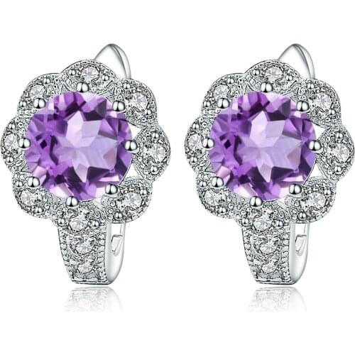 GEMS BALLET 2.71Ct Natural Amethyst Gemstone Earrings Real 925 Sterling Silver Stud Earrings for Women Wedding Fine Jewelry