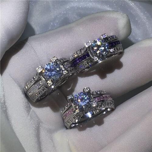 3 colors Birthstones Engagement Wedding Band Rings for women AAAAA zircon cz White Gold Filled Female Bridal sets ring Jewelry