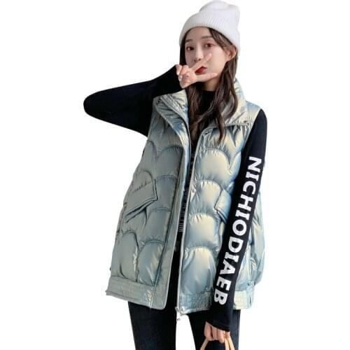 Women Winter Short Windproof Glossy Vest Coat Outwear Overcoat Oversized Puffer Jacket Cotton Padded Parkas