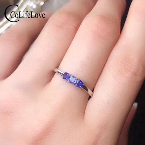 CoLife Jewelry 100% Natural Sapphire Ring 3mm Real Sapphire Silver Ring 925 Silver Sapphire Jewelry Birthday Gift for Girl