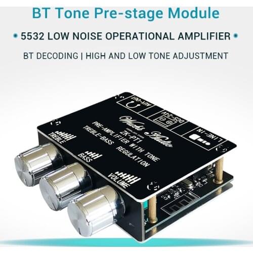 ZK-PT1 Bluetooth 5.0 Audio Receiver Decoder Stereo Tone Board Volume Controller Treble Bass Tonal preamp Amp Knob For Amplifier