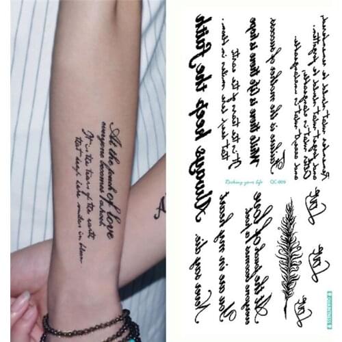1 Sheet Black English Words Tattoo Sticker Women Men Couple Body Art Temporary Fake Tattoo Sticker Waterproof