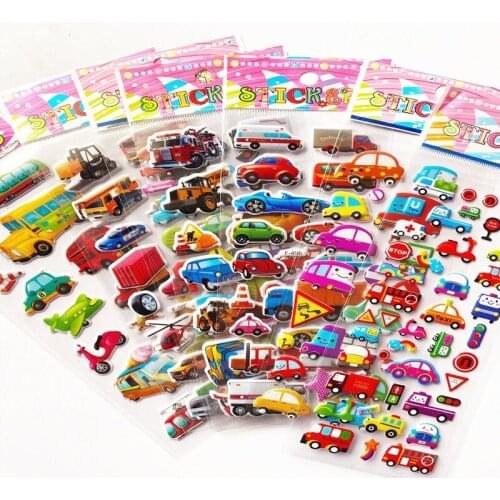 10pcs Transportation Series Stickers Cute Car Stereoscopic Cartoon Foam Stickers, Male Gifts, Gifts, Little Gifts