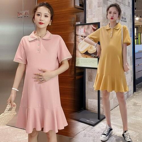 825# Maternity Clothes Summer Short Sleeve Easy Matching Loose Stylish Slimming Dress for Pregnant Women Mom Dress