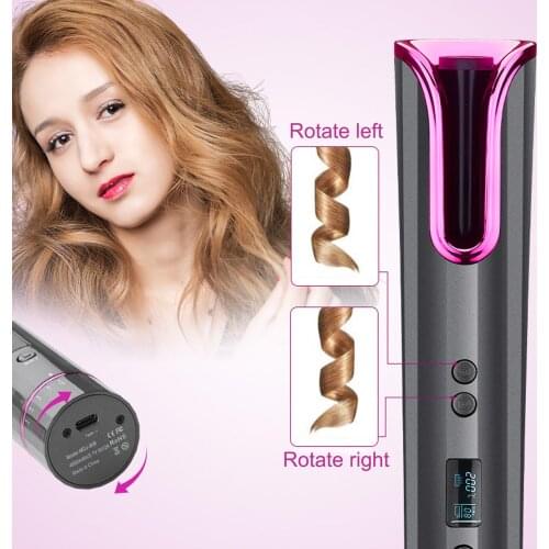 Automatic Curling Iron Wireless Portable Rechargeable Hair Curler Roller Quick Heating with LED Display for Home Travel Trip