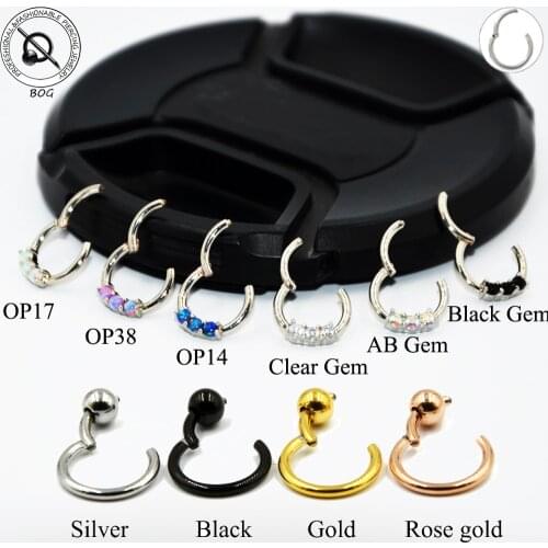 BOG-10PC Surgical Steel Opal/Zircon Segment Hoop Ring Opal Septum Clicker Labret Ring Nose Ring Cartilage Earring 16g