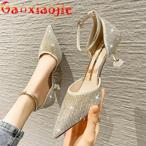 6CM Glittering Diamond Celebrity Full Dress High-Heel Shoes Fashion Womens Pointed Thin Heel Wedding Party Cover Heel Sandals