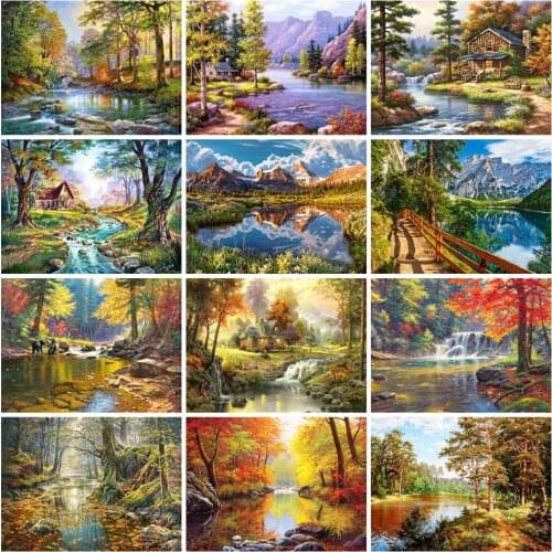 EverShine Diamond Painting Lake Cross Stitch Diamond Embroidery Scenic Picture Rhionestons Mosaic Art Spring Handmade Home Decor