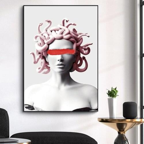 Graffiti Wall Art Vaporwave Sculpture of Medusa Canvas Posters Cover Face of Medusa Paintings on The Wall Art Pictures Decor