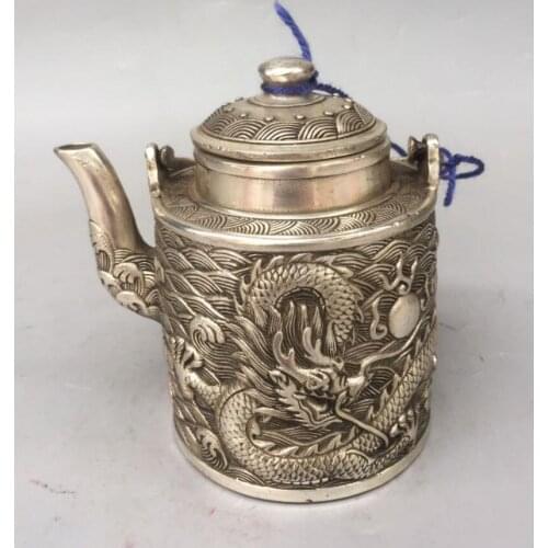 China archaize White copper dragon teapot crafts statue