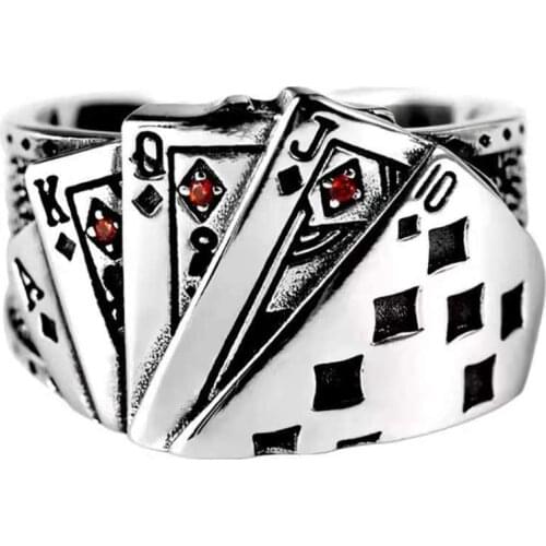 Flush Poker Ring Men and Womens Personality Domineering Retro Made Old Diamond Set Square Open Size