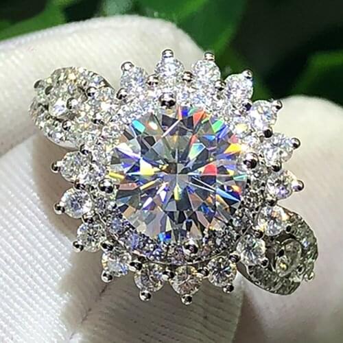 18K Au750 White Gold Women Wedding Party Engagement Ring 1 2 3 4 5 Carat Round Moissanite Diamond Ring Sun Flower Trendy Classic