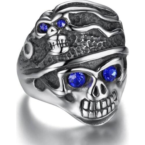 Christmas Party Gifts Big Size Skull Rings For Women Men Blue Austrian Crystal Rhinestone Punk Ring Anillos Drop Shipping TR0067