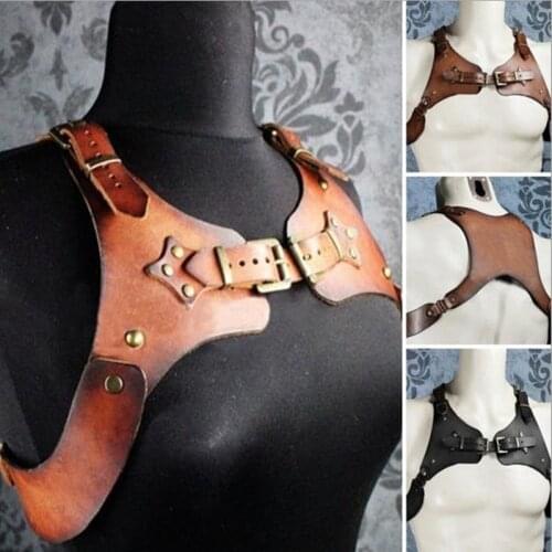 Mens Straps Crop Top Medieval Vintage Shoulder Armor Knight Pauldrons Cosplay Costume Muscle Chest Harness Belt