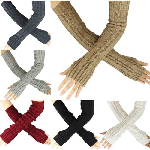 Fashion Winter Women Men Gloves Unisex Arm Warmer Long Fingerless knit Mitten dark gray 50 cm