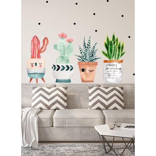 40 X80 CM Pots Cactuses Wall Sticker Set Adhesive Wall For Stylish Design Pleasant View Useful High Quality Product 2021 Trend Great Wall Sticker For Home Hall And Kids Room Cactus Model In Flower Pot