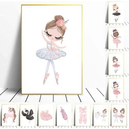 Pink Ballet Girl Wall Art Print Flower Custom Name Posters Nursery Canvas Painting Nordic Wall Pictures Girl Room Poster Decor