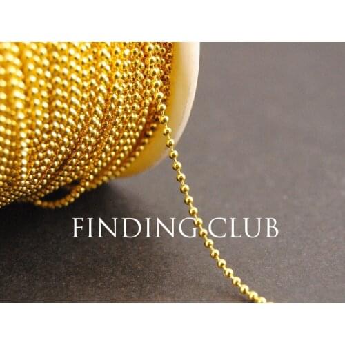New factory price 5 Meters 1.5mm Gold Coloured Brass Bead Ball Chain Jewelry Findings in Bulk