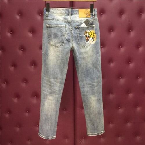 High New 2021 Classical Vintage Morden Blue Luxurious Embroidered tiger jeans Cotton Denim Pants comfort casual 28-38 #N405