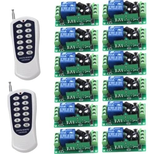 New RF Wireless Switch Wireless Remote Control System 2Transmitter+12Receiver 1CH Toggle Momentary Latched Learning Code 315/433