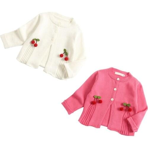 Baby Girls Clothes Cotton Cute Solid Color Cherry Knit Cardigan Autumn Winter Girl Sweater Coat