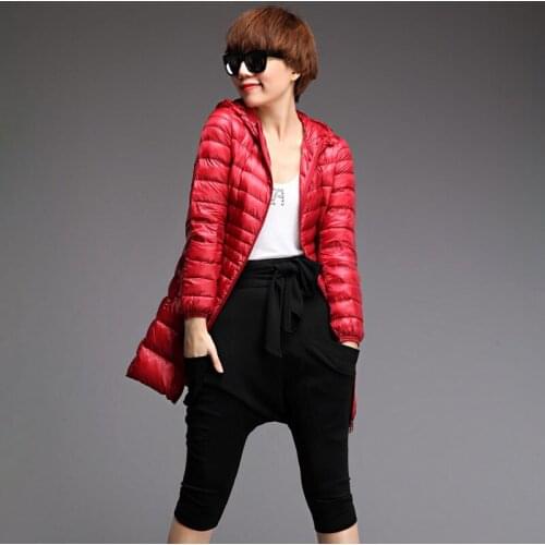 Autumn Winter Women Light Duck Downs Jacket Slim Parkas 2020 New Ladies Coat Middle Long Hooded Plus Size S-7XL Ultra Outerwear