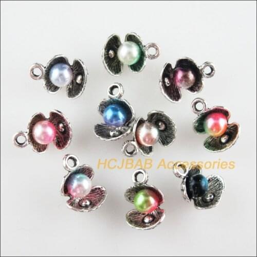 20 New Conch Charms Mixed Acrylic Shell Pendants Tibetan Silver Tone 10.5x14mm