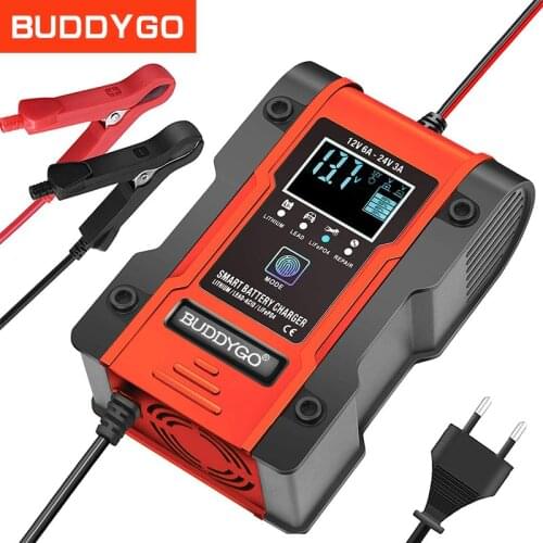 12V 6A/ 24V 3A Automatic Smart Fast Car Battery Charger Pulse Repair 7-stage Charger For Lithium Iron Lead-acid Calcium