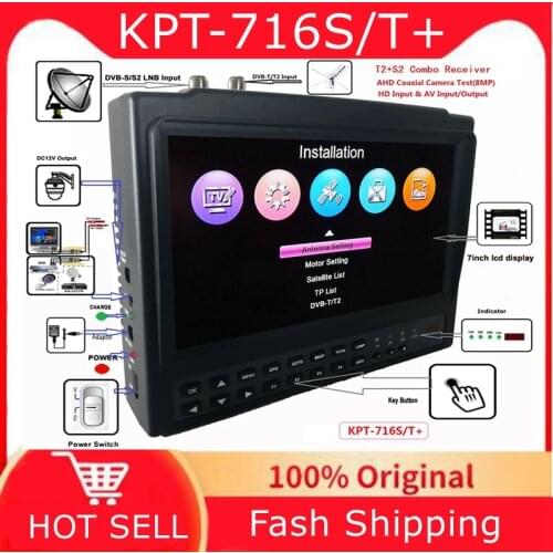 7" IPS Portable widescreen S2&T2 Satellite finder & HD+CCTV Monitor with TV+HD+AHD+AV Input AVS/AVS/HEVC H2.65/4K KPT-716S/T