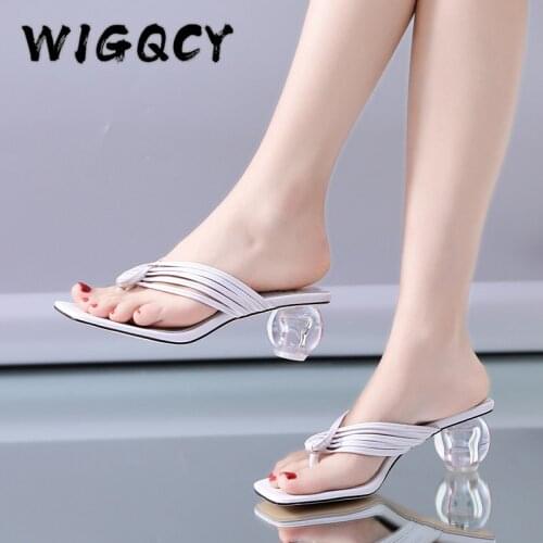 Summer High Heels Sandals Women Flip Flop Ladies Fashion PU Leather Womens slippers Casual Square Toe Shoe Female Footwear