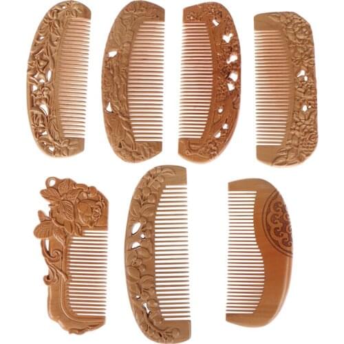 7 Styles Natural Peach Wood Comb Healthy No-static Massage Hair Wooden Comb Health Care New Design Combs