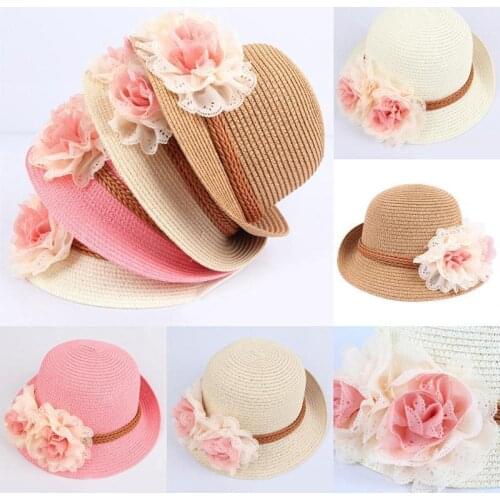 Newly Sweet Lovely Summer Toddler Baby Sun Hat Travel Beach Hat Straw Fitted Floral Cute Hats 4 Style