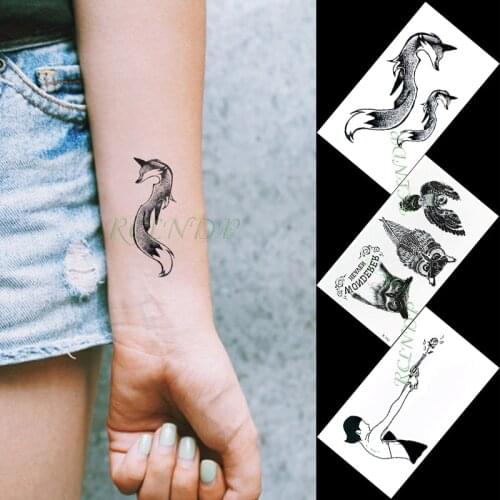 Waterproof Temporary Tattoo Sticker fox owl bird girl with gun black small art tatto flash tatoo fake tattoos for women men