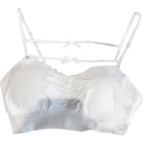 Women Sexy Wrapped Chest Bowknot Bralette Camisole Double Bandage Push Up Slim Crop Top Lace Trim Backless Bustier Underwear