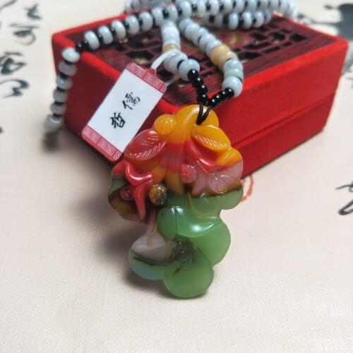 Zheru Jewelry Pure Natural Colorful Jade Multicolor Orchid Pendant Tricolor Jadeite Bead Necklace Send National Certificate